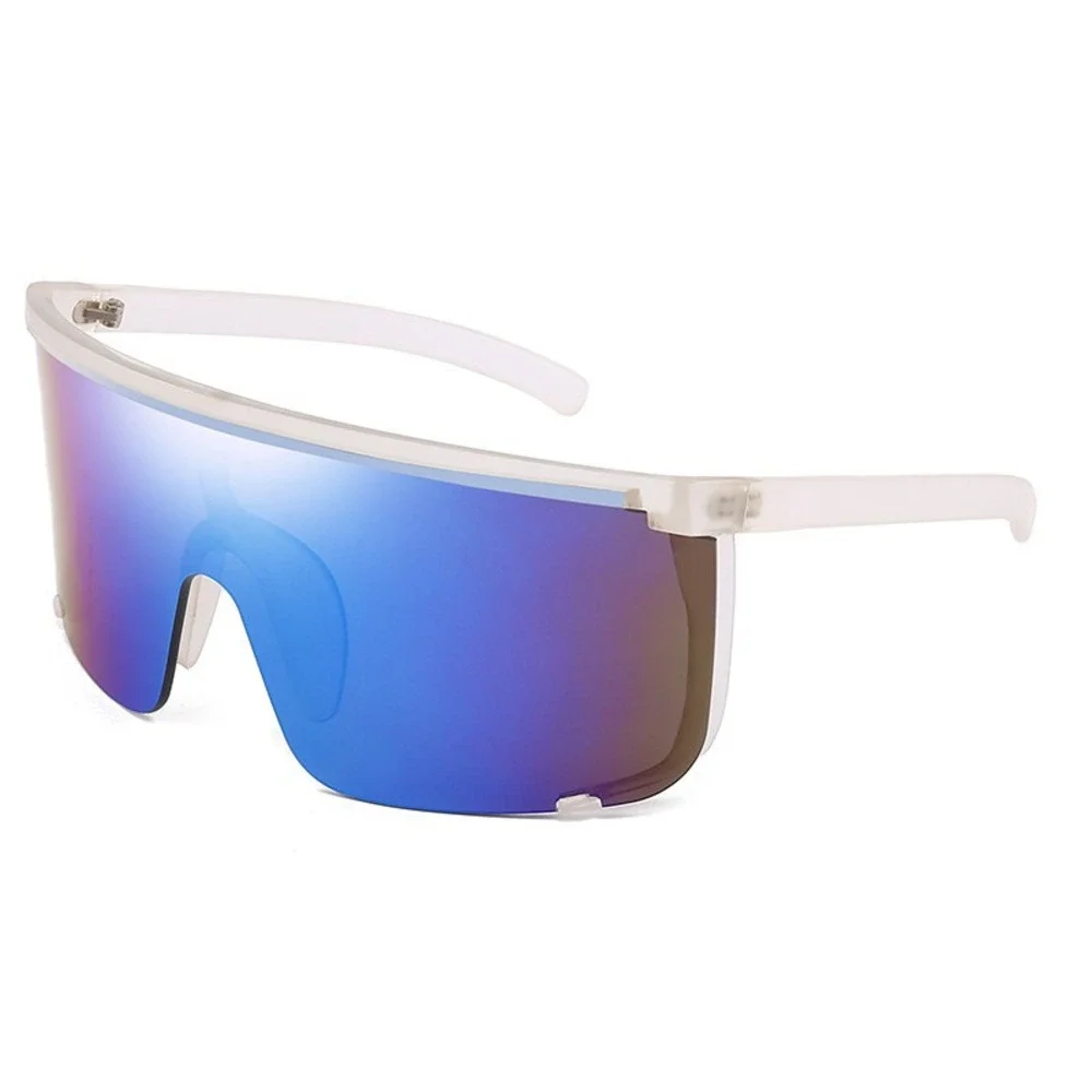 Mens Oversized Shield Sunglasses Blue Mirror Lens Clear Frame Visor‎ Performance